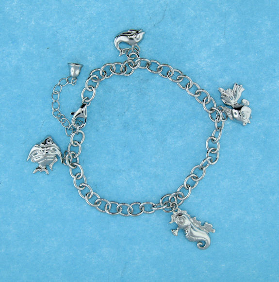 Charm Bracelet Jewelry, Sterling Silver Fish Charm Bracelet, Fish Charm